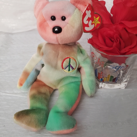 TY beanie babies vintage PEACE the the dyed Bear MWT Plush